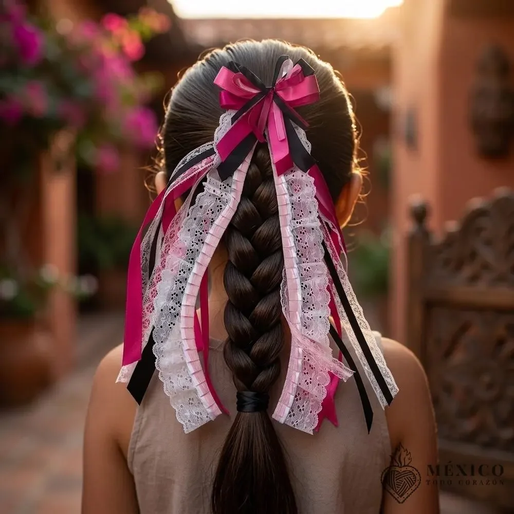 Mexican hair clip tri color lace and ribbon custom colors available